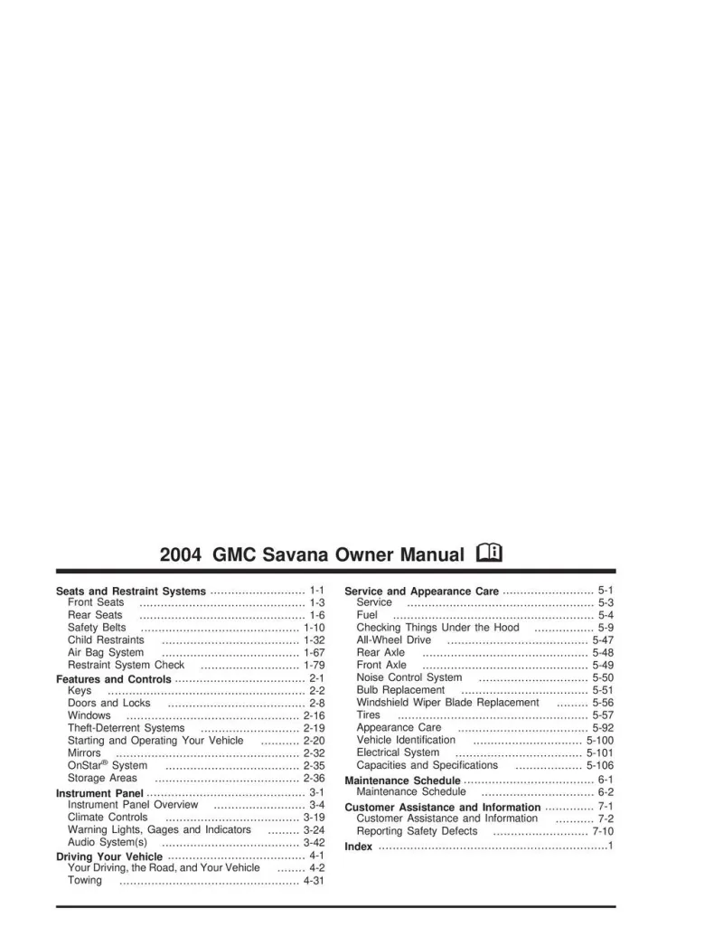 2004 GMC Savana Owner’s Manual